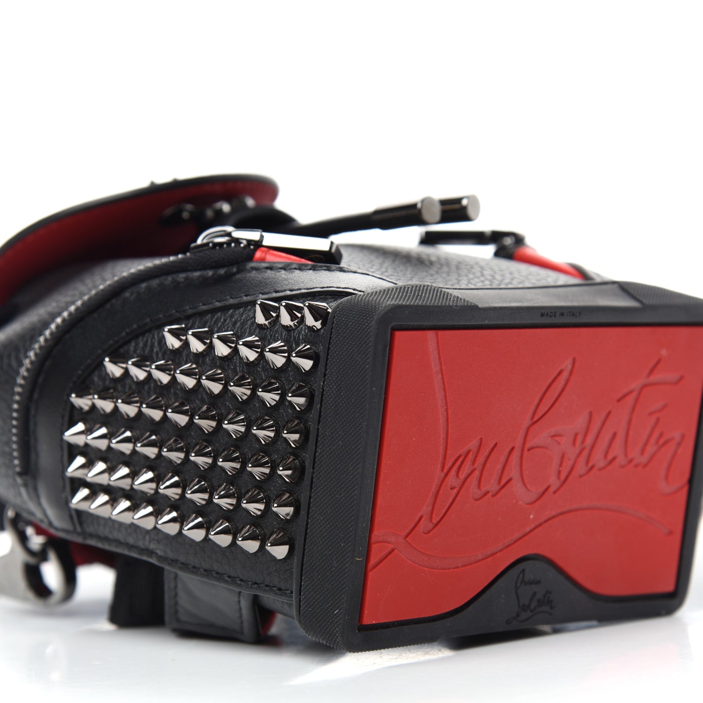 Calfskin Spiked Mini Explorafunk Keyring Bag Black