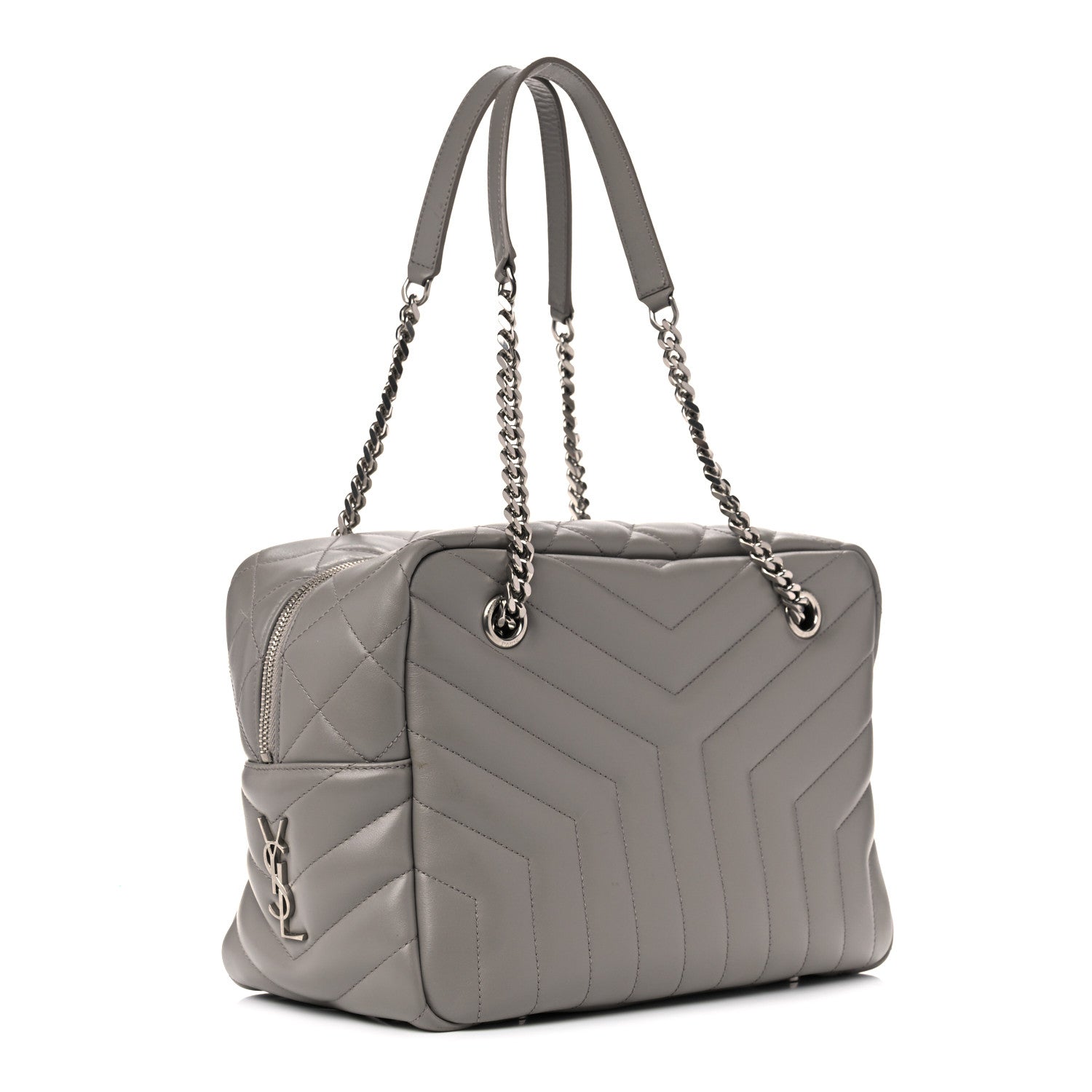 Saint Laurent Calfskin Y Quilted Monogram Medium Loulou Bowling Bag Light Grey 2 of 15
