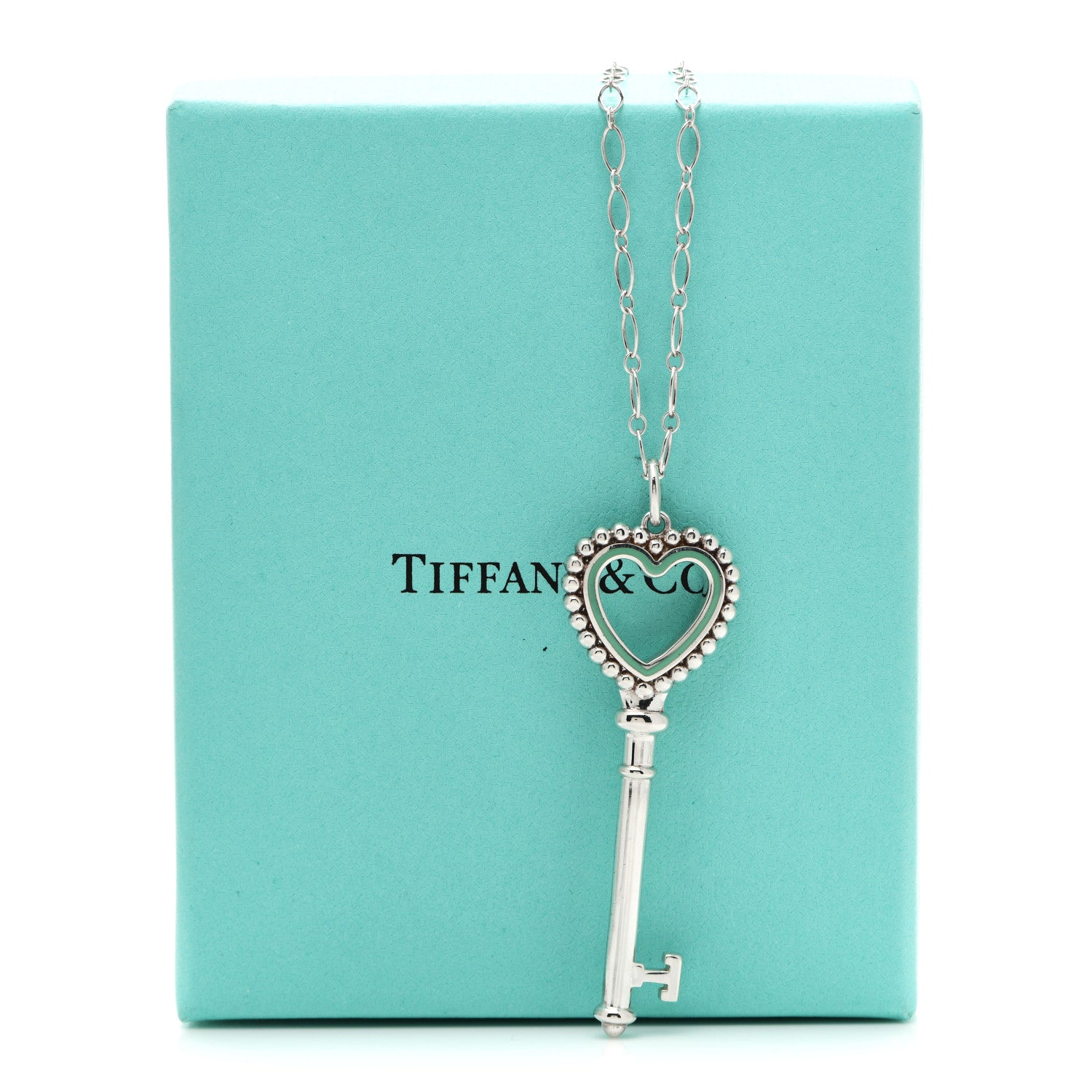 Tiffany Sterling Silver Enamel Beaded Heart Key Pendant Necklace Blue 5 of 5