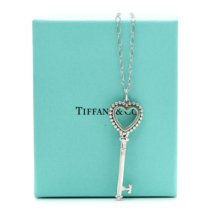Tiffany Sterling Silver Enamel Beaded Heart Key Pendant Necklace Blue 5 of 5
