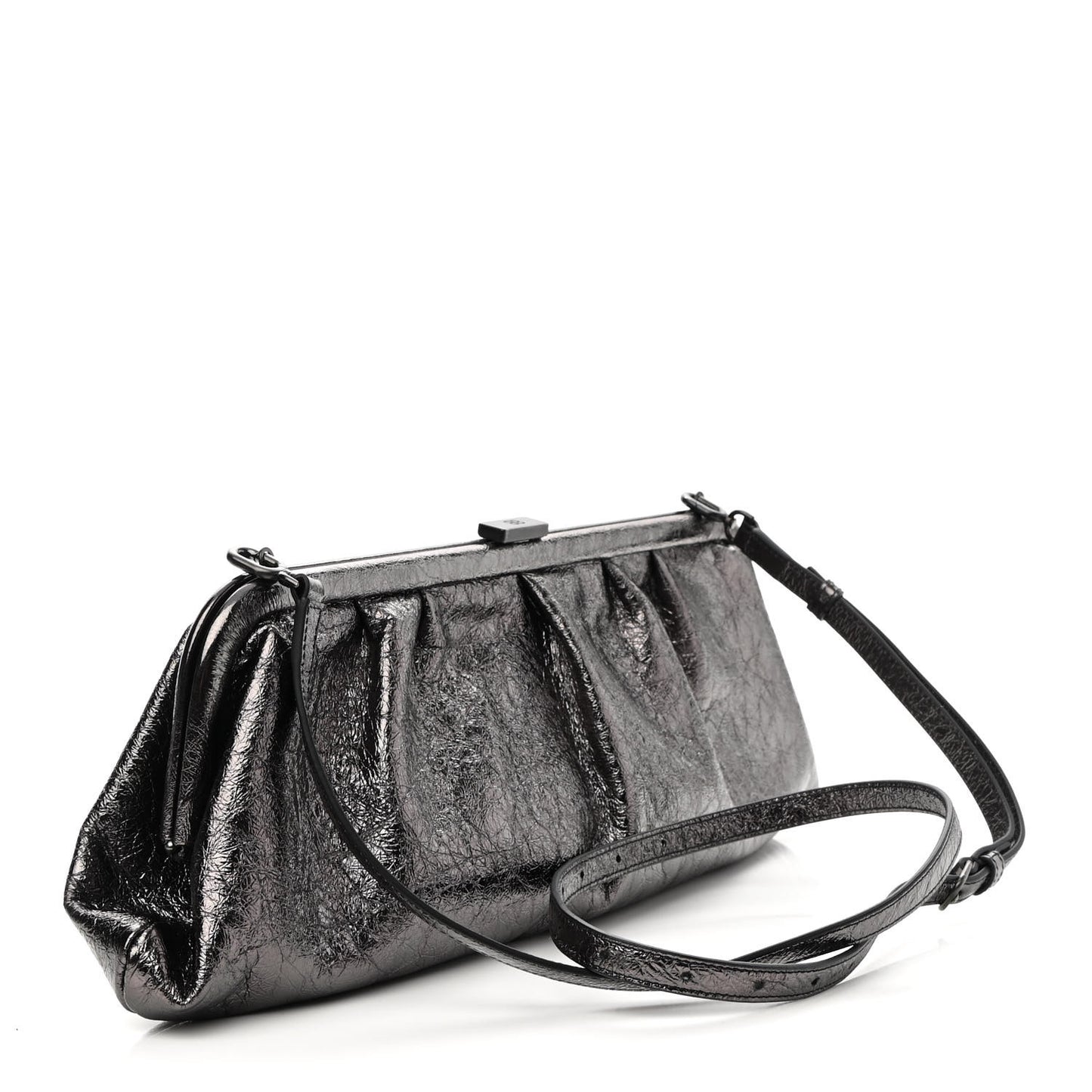 Metallic Textured Calfskin Logo XL Cloud Clutch Black