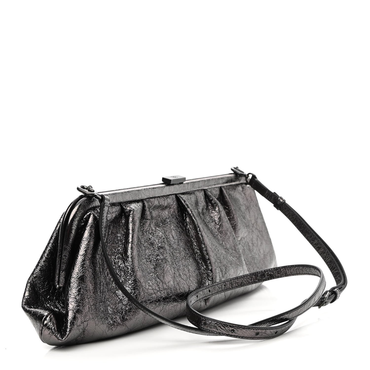 Balenciaga Metallic Textured Calfskin Logo XL Cloud Clutch Black 3 of 9