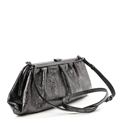 Balenciaga Metallic Textured Calfskin Logo XL Cloud Clutch Black 3 of 9