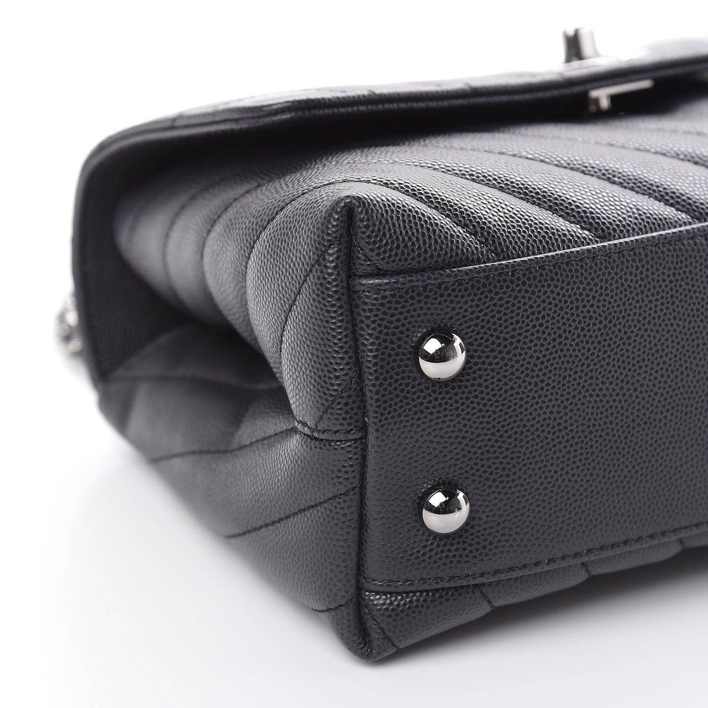 Caviar Chevron Quilted Mini Coco Handle Flap Dark Grey