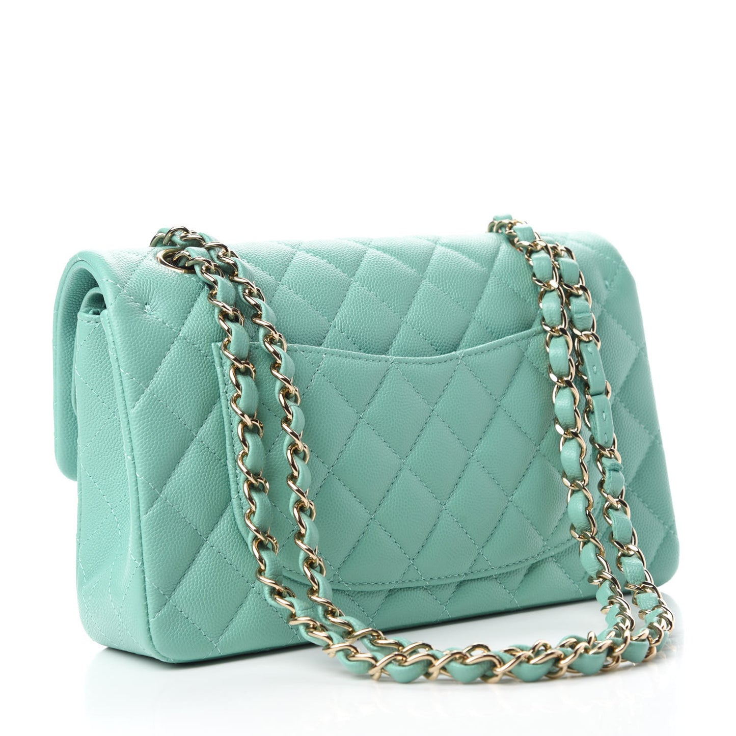 Caviar Quilted Small Double Flap Light Green
