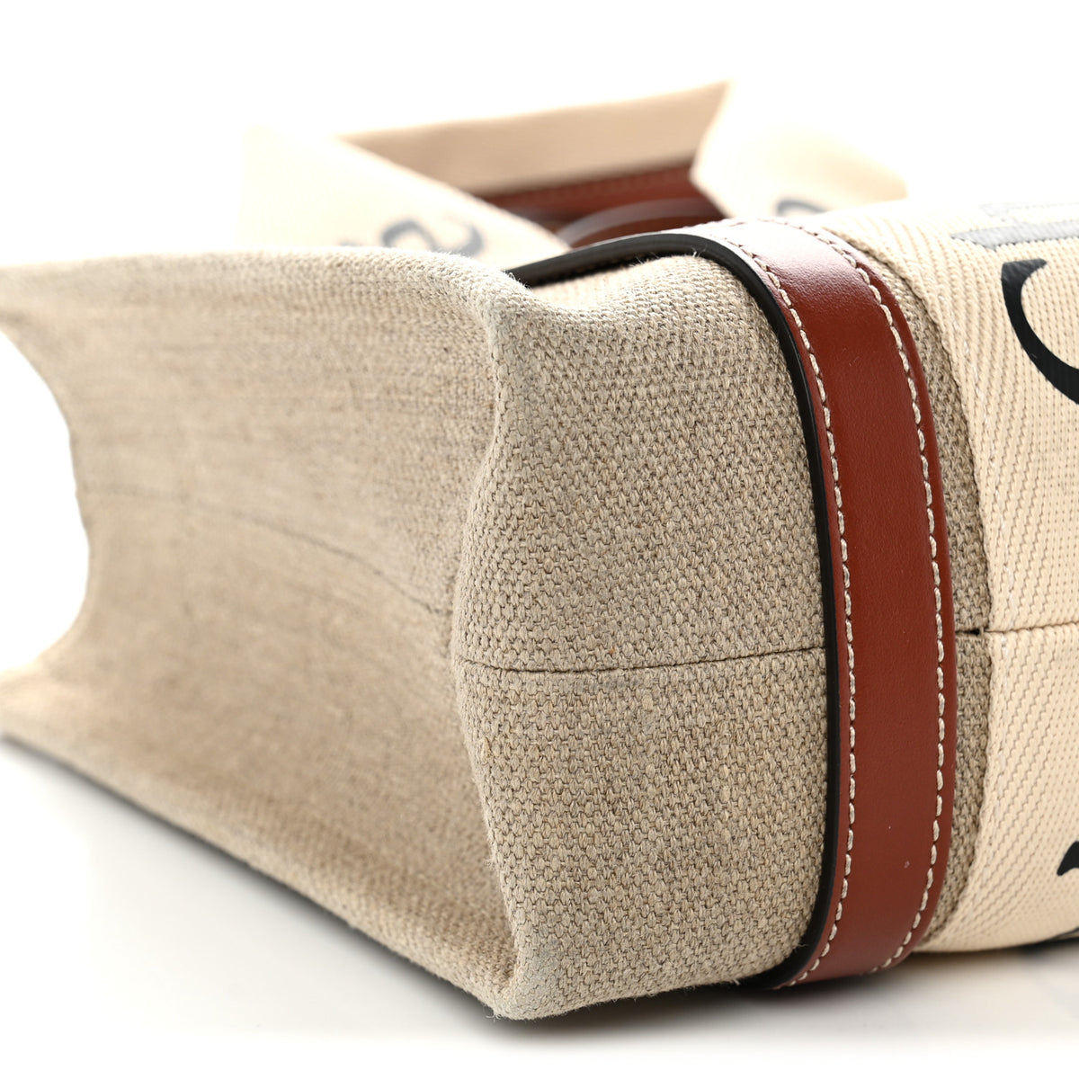 Cotton Calfskin Small Woody Ribbon Tote With Strap White Brown