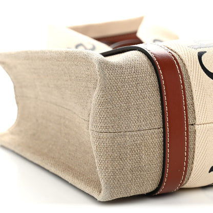 Chloe Cotton Calfskin Small Woody Ribbon Tote With Strap White Brown 9 of 12