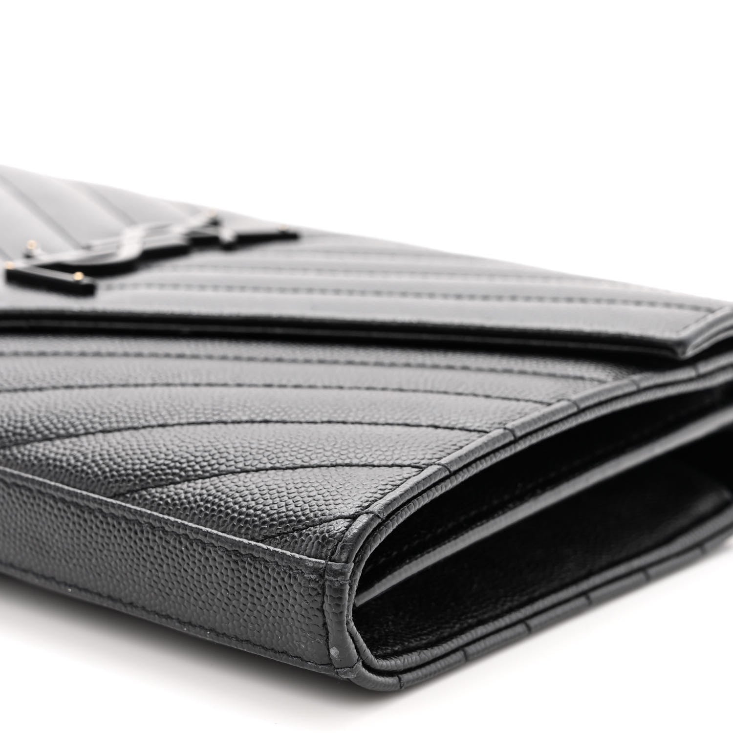 Saint Laurent Grain De Poudre Matelasse Chevron Monogram Monochrome Chain Wallet Black 9 of 12