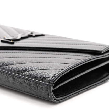 Saint Laurent Grain De Poudre Matelasse Chevron Monogram Monochrome Chain Wallet Black 9 of 12