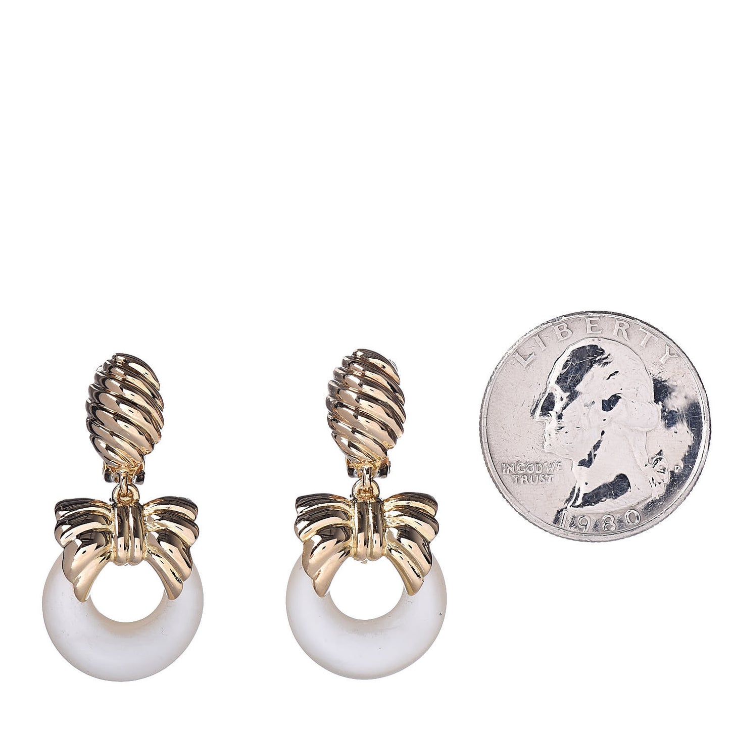 18K Yellow Gold Mother of Pearl Interchangeable Bow Door Knocker Earring