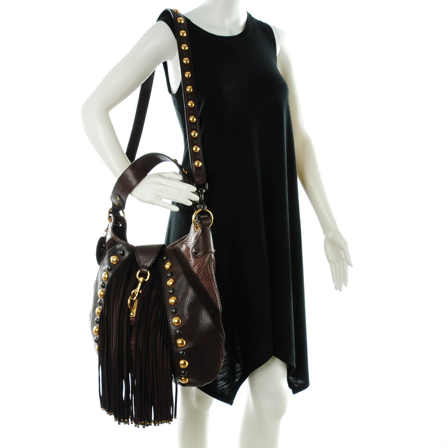 Calfskin Python Suede Fringe Babouska Hobo Brown
