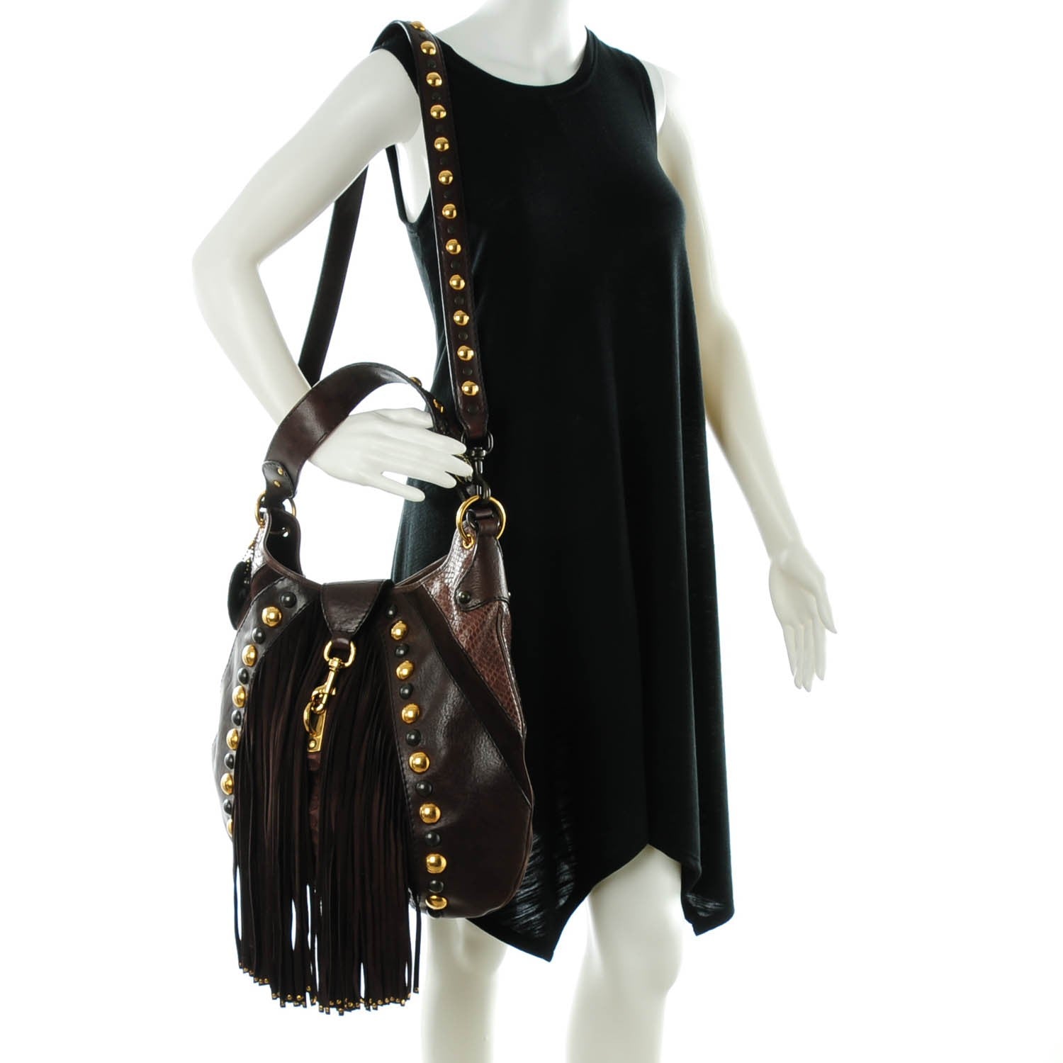 Gucci Calfskin Python Suede Fringe Babouska Hobo Brown 2 of 7