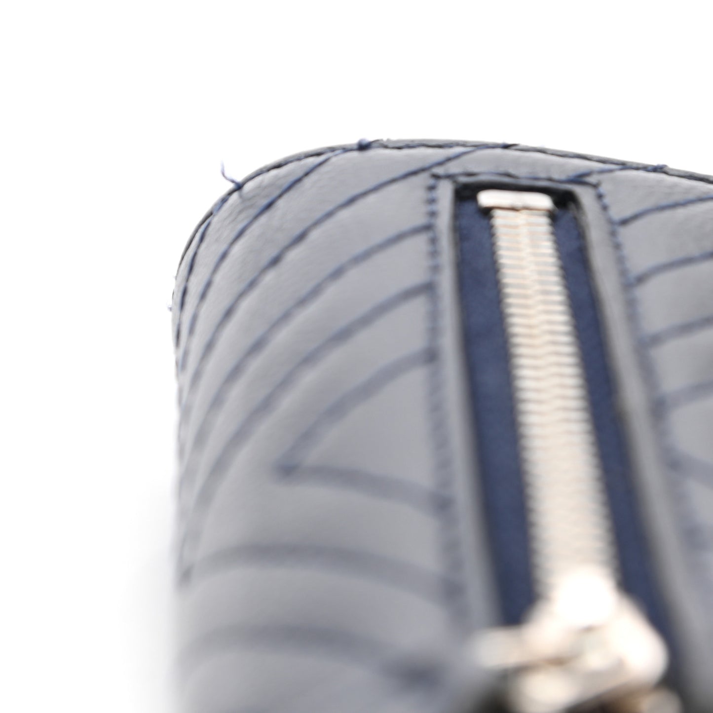 Caviar Chevron Quilted Compact Flap Wallet Navy