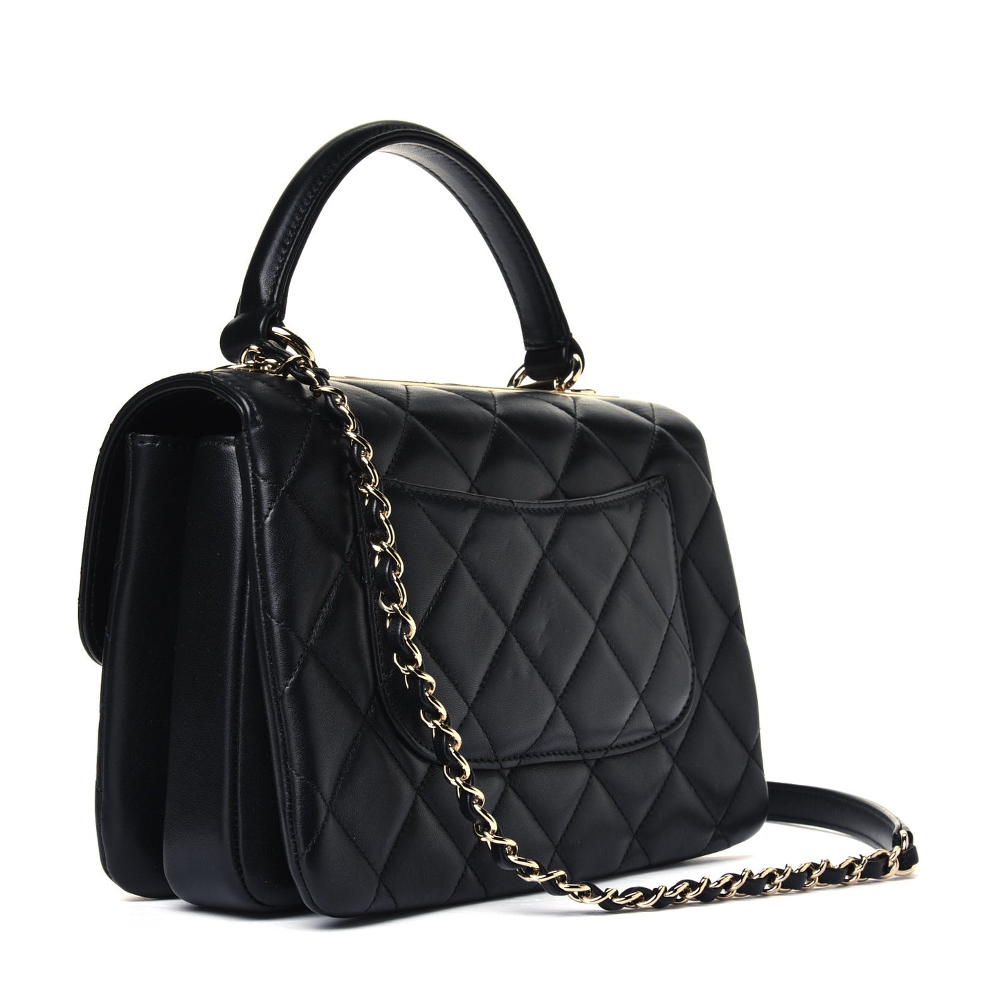 Lambskin Quilted Small Trendy CC Dual Handle Flap Bag Black