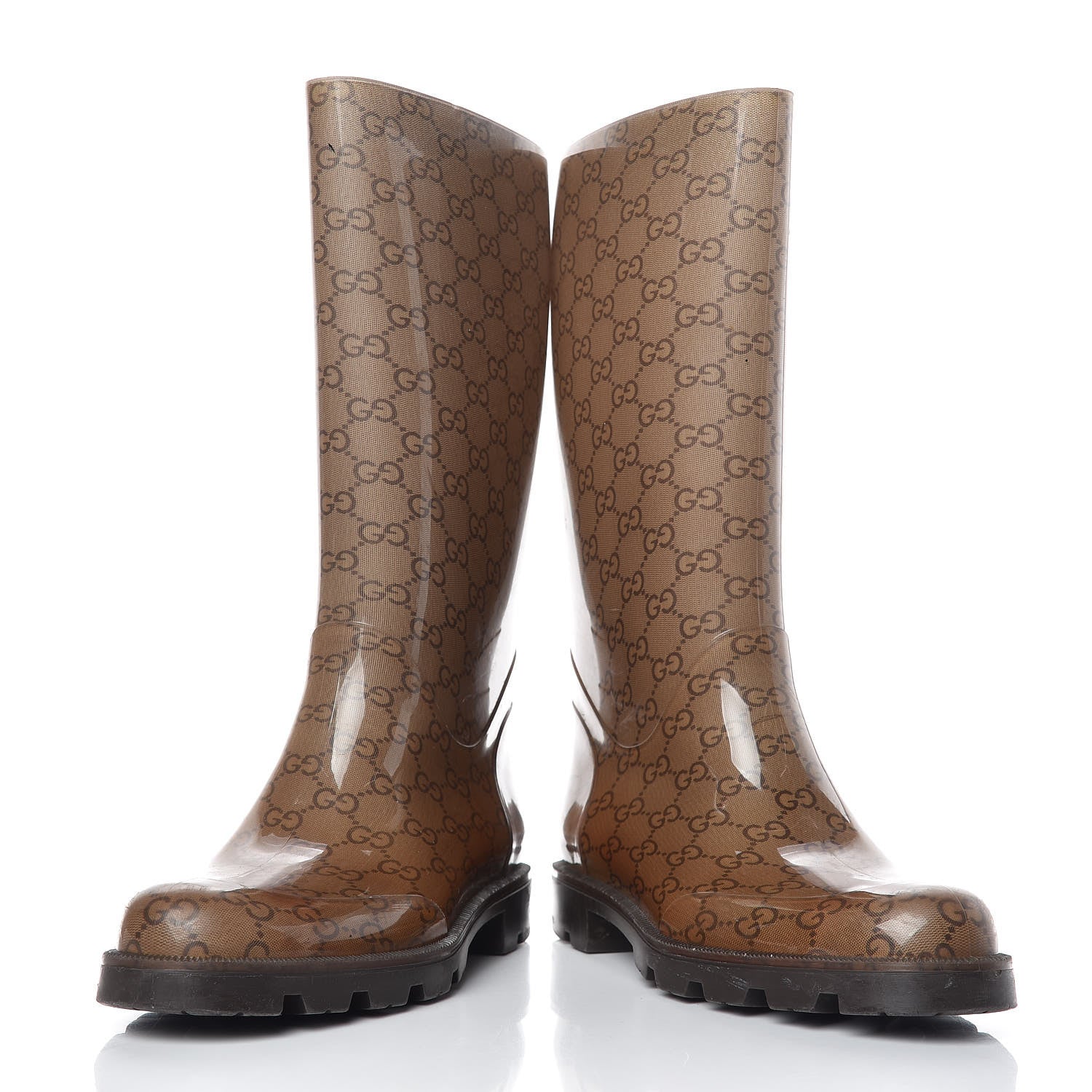 Gucci Rubber Monogram Edinburg Rain Boots 38 Transparent Cocoa 6 of 14