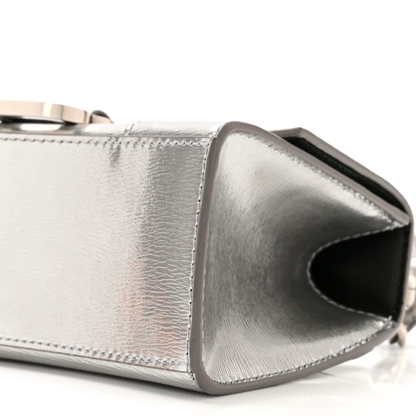 Metallic Textured Calfskin Hourglass Top Handle Bag XS Silver