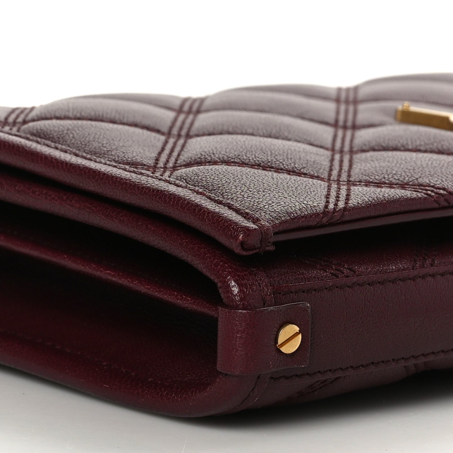 Lambskin Diamond Quilted Becky Chain Wallet in Burgundy