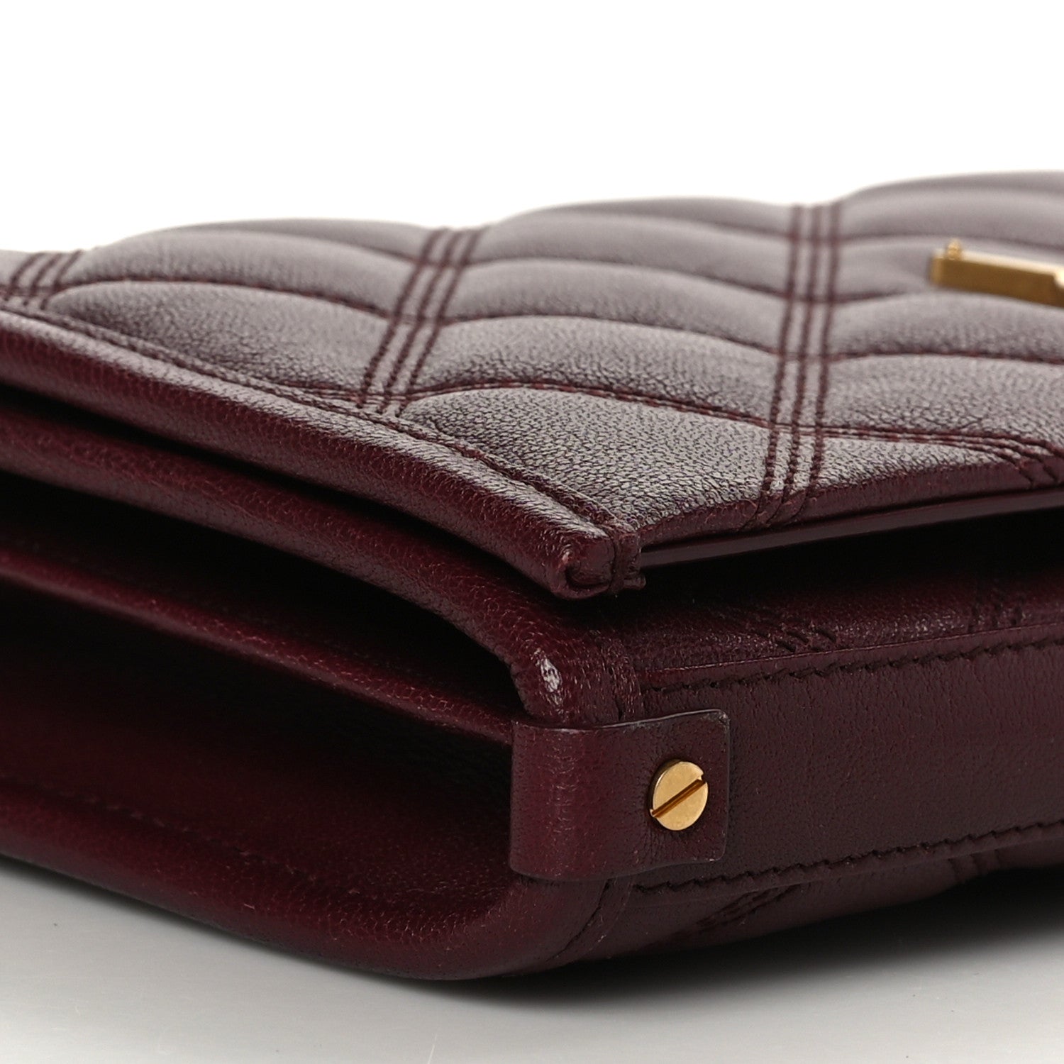 Saint Laurent Lambskin Diamond Quilted Becky Chain Wallet in Burgundy 8 of 9