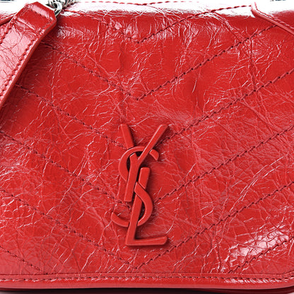 Saint Laurent Crinkled Calfskin Matelasse Monogram Niki Chain Wallet Red 8 of 11