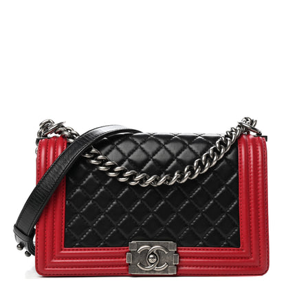 Chanel Lambskin Quilted Medium Boy Flap Black Red 1 of 4