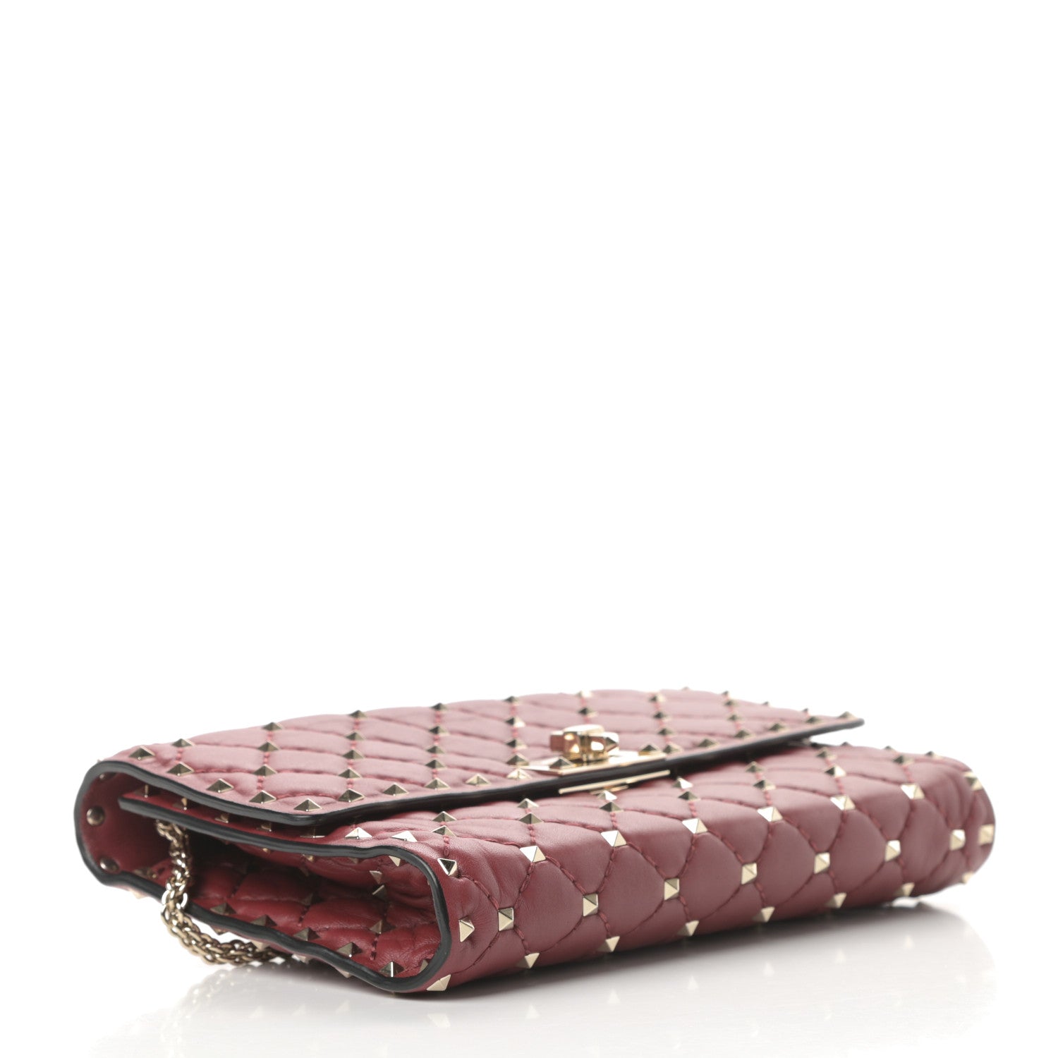 Valentino Garavani Nappa Rockstud Spike Wallet on Chain Rubino 4 of 11