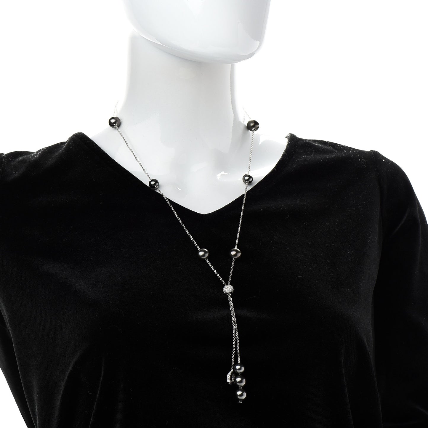 18K White Gold Diamond Black South Sea Pearl 8.4-10.9mm Pearls In Motion Necklace