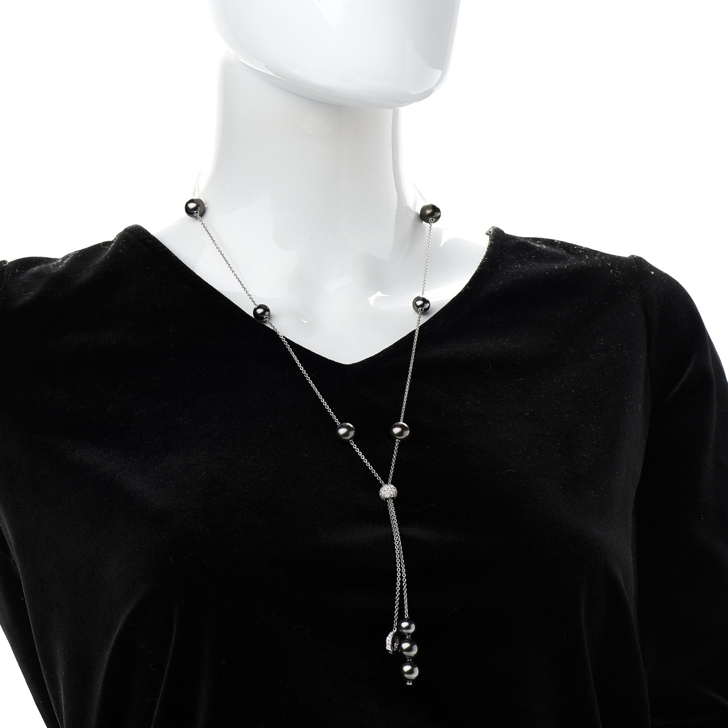 Mikimoto 18K White Gold Diamond Black South Sea Pearl 8.4-10.9mm Pearls In Motion Necklace 2 of 5