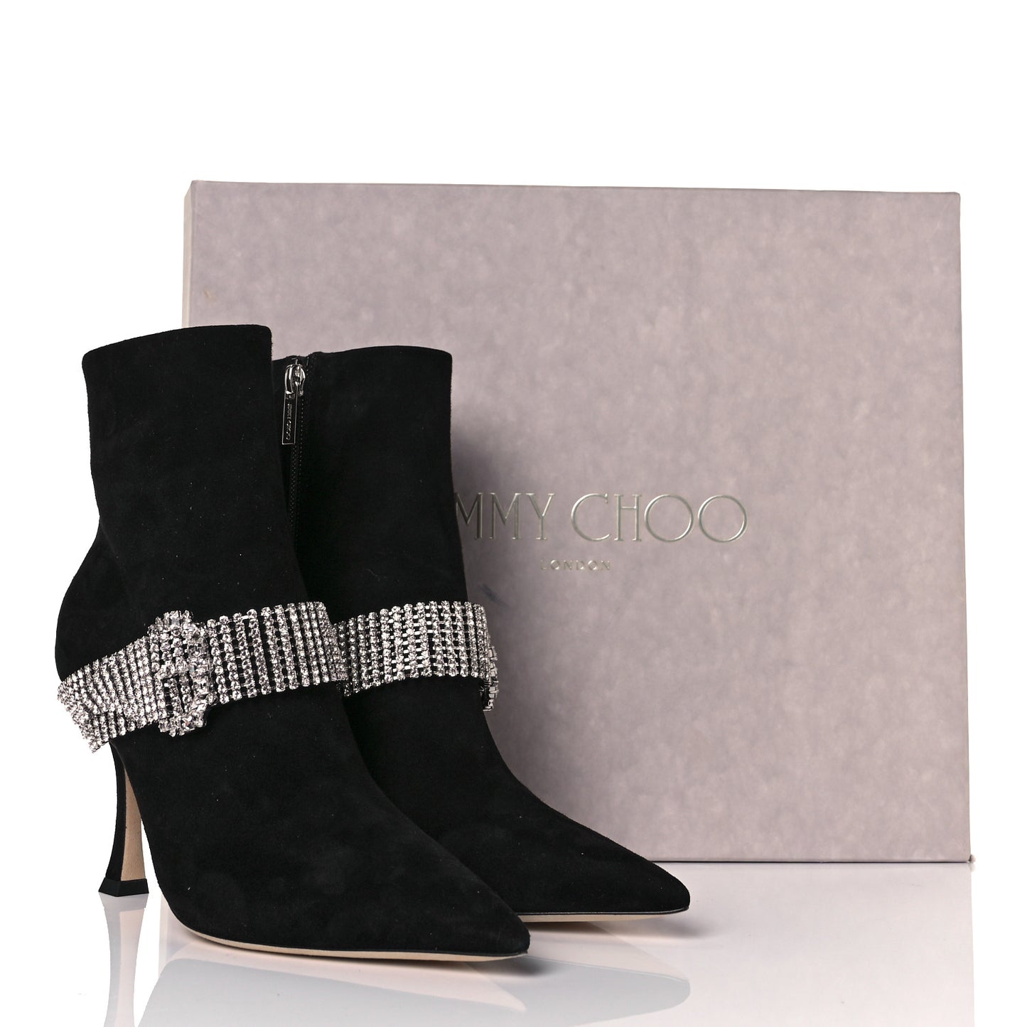 Suede Crystal Kaza 90 Booties 36.5 Black