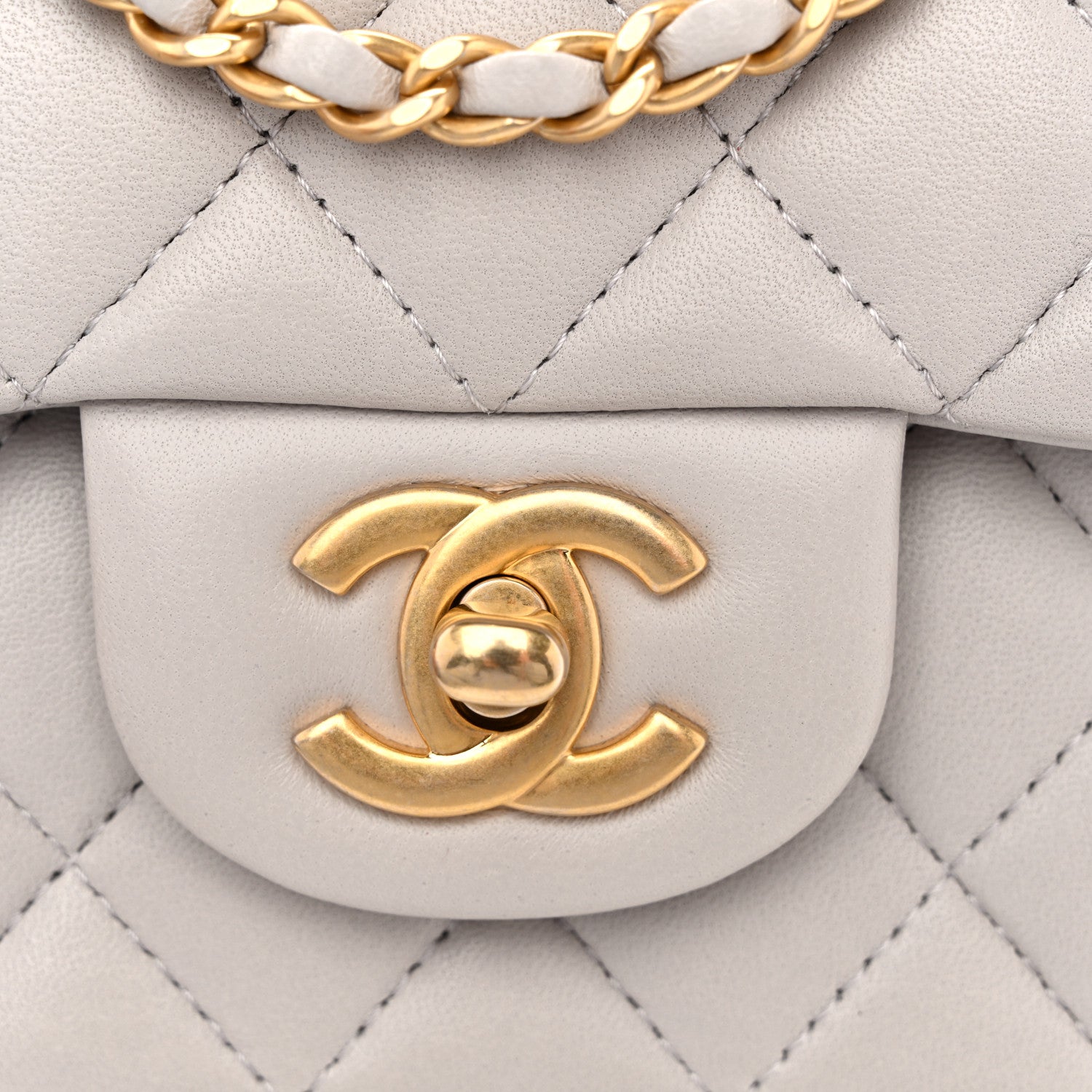 Chanel Lambskin Quilted Mini Top Handle Rectangular Flap Grey 11 of 13