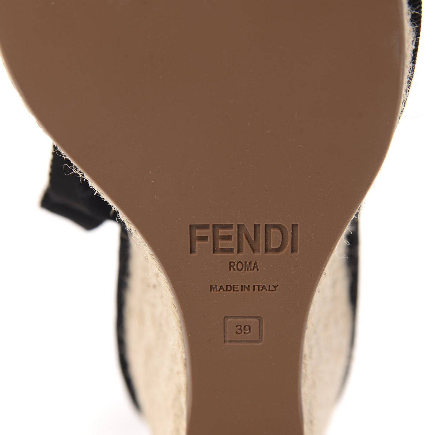 Canvas FF Embroidered Roma Ankle Wrap Espadrille Wedges 39 Black