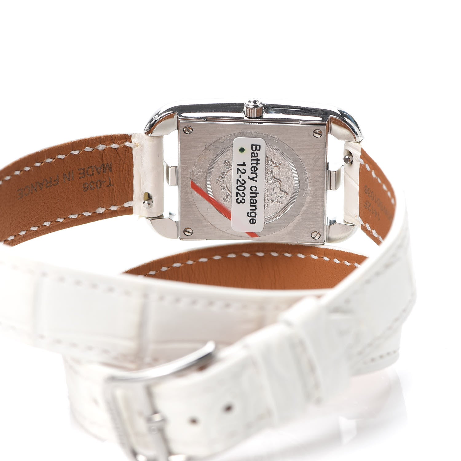 Hermes Stainless Steel Alligator Diamond 23mm Cape Cod Double Tour Quartz Watch Blanc 4 of 5