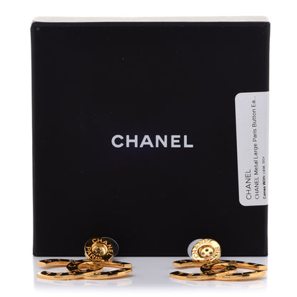 Chanel Metal Large Paris Button Earrings Gold 5 of 5