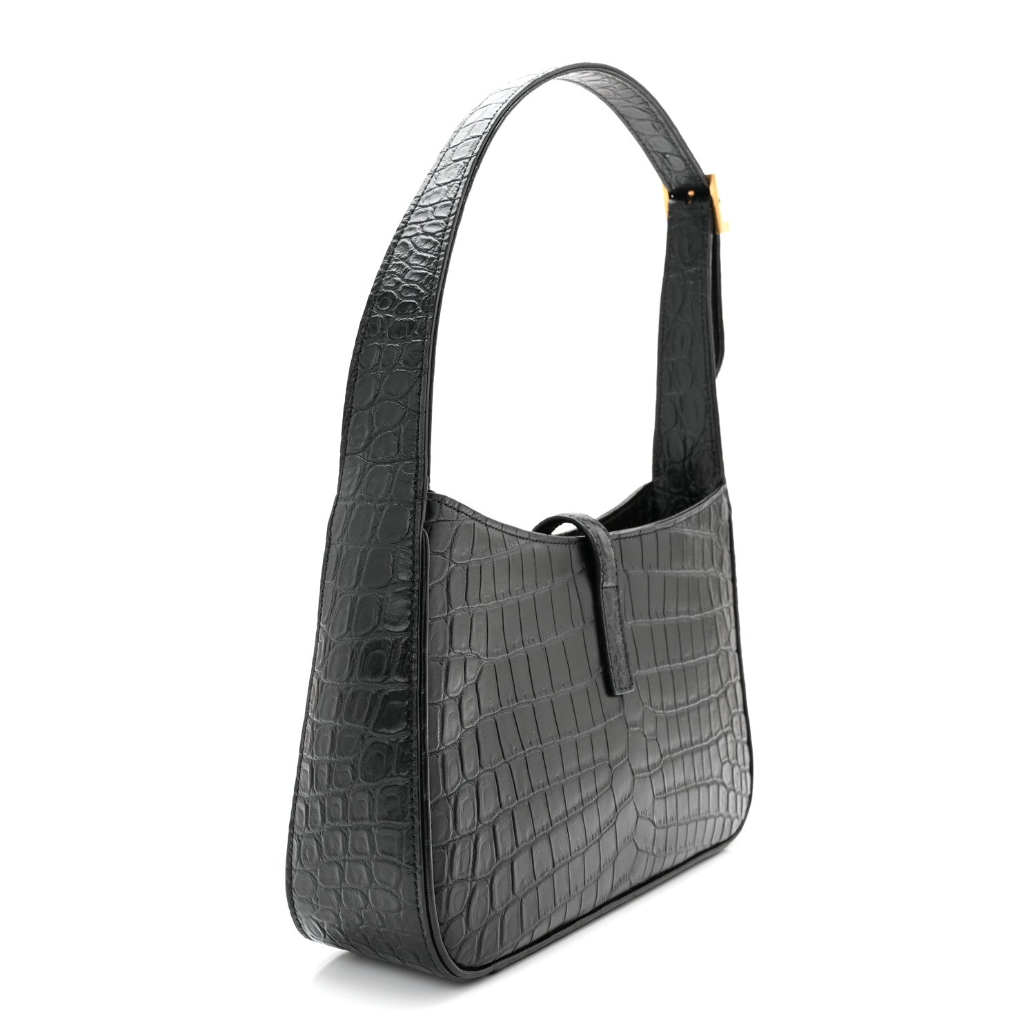 Saint Laurent Calfskin Crocodile Embossed Le 5 A 7 Hobo Black 3 of 10