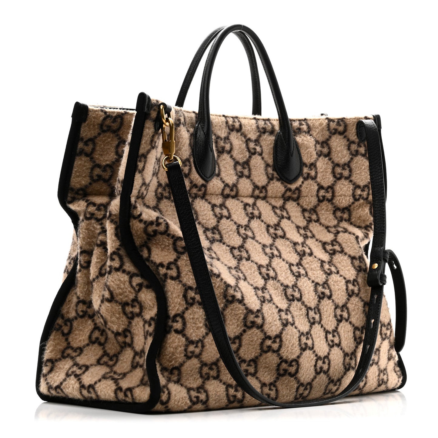 Covered Wool GG Monogram Large Tote Bag Beige Ebony