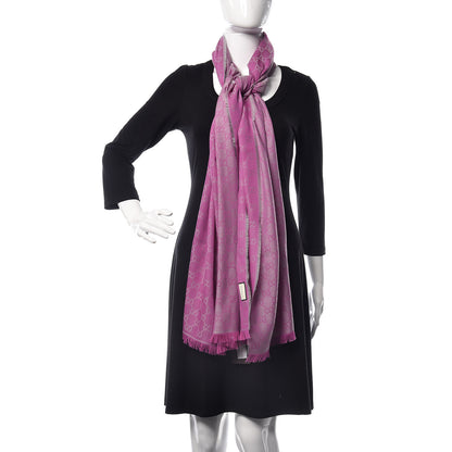 Gucci Wool Silk GG Monogram GGWeblong Fringe Scarf Shawl Zinc Pink 2 of 4
