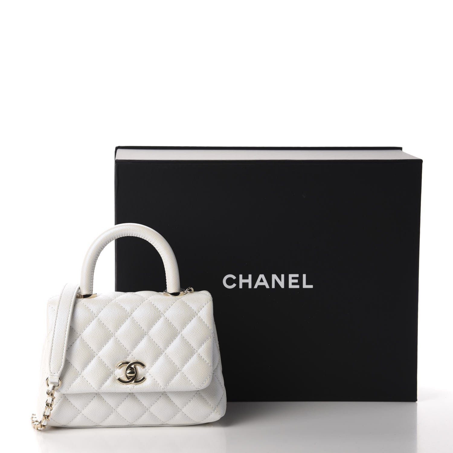 Chanel Iridescent Caviar Quilted Extra Mini Coco Handle Flap Ivory 11 of 11