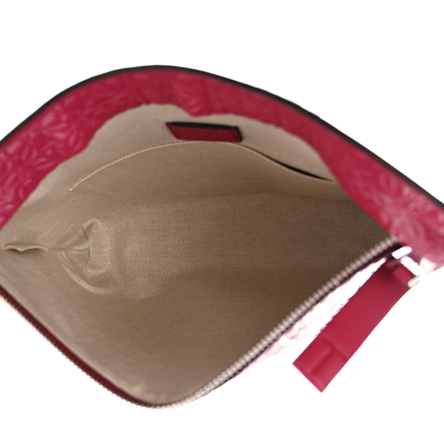 Calfskin Embossed Repeat T Pouch Raspberry