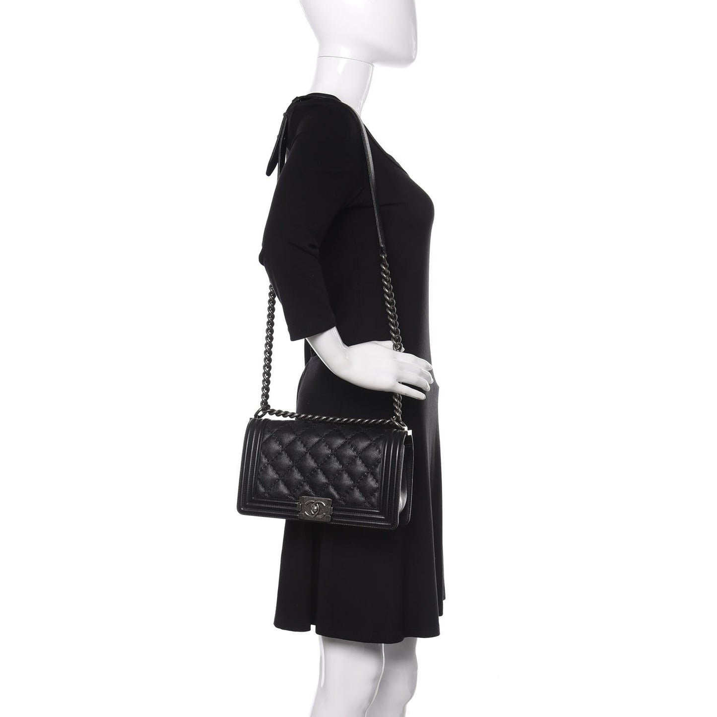 Calfskin Double Stitch Medium Boy Flap Black