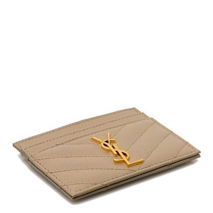 Saint Laurent Grain De Poudre Matelasse Chevron Monogram Credit Card Case Dark Beige 4 of 8