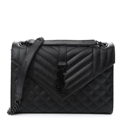Saint Laurent Grain De Poudre Textured Mixed Matelasse Triquilt Medium Monogram Satchel Black 1 of 9