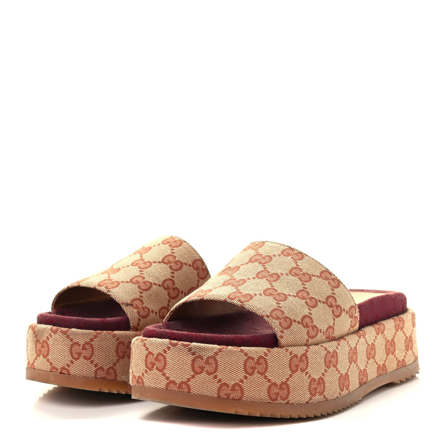 Canvas GG Monogram Angelina Platform Slide Sandals 37 Beige Ruggine