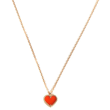 Van Cleef & Arpels 18K Rose Gold Carnelian Sweet Alhambra Heart Pendant Necklace 1 of 13