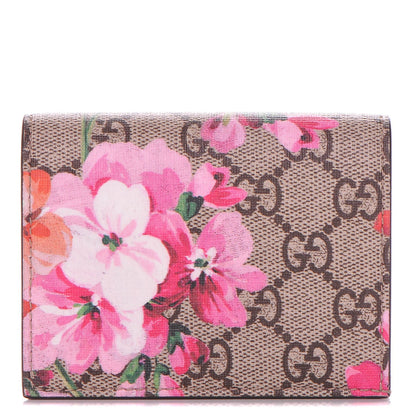 Gucci GG Supreme Monogram Blooms Card Case Beige Multicolor Dry Rose 1 of 7