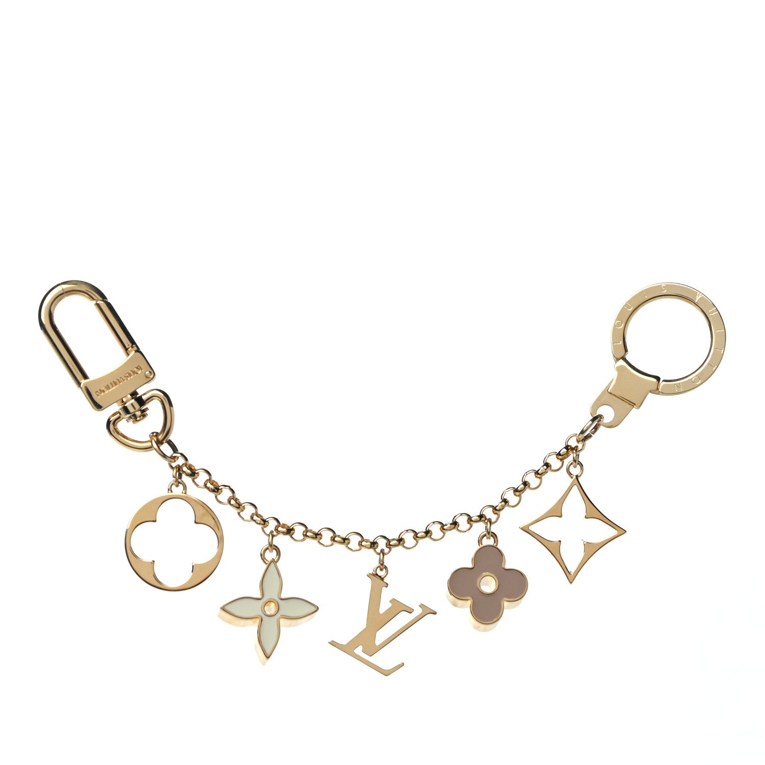 Louis Vuitton Brass Enamel Fleur De Monogram Bag Charm Chain Gold 1 of 11