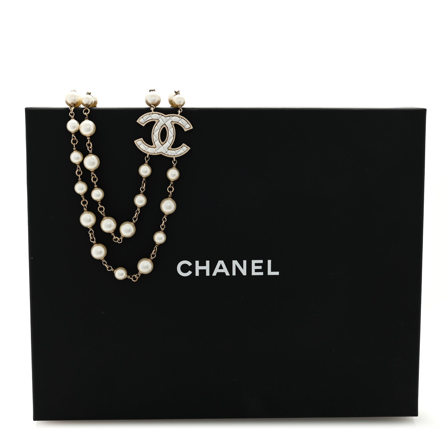 Chanel Metal Quilted Pearl CC Long Necklace Light Gold 4 of 4