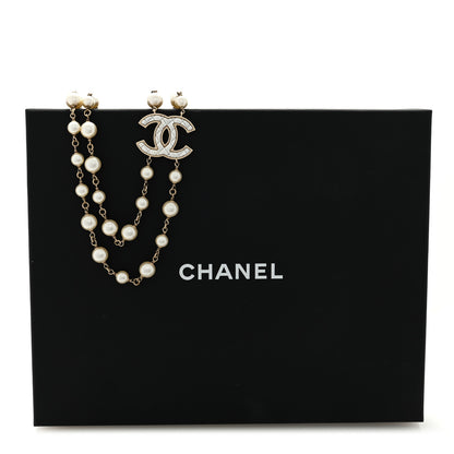 Chanel Metal Quilted Pearl CC Long Necklace Light Gold 4 of 4