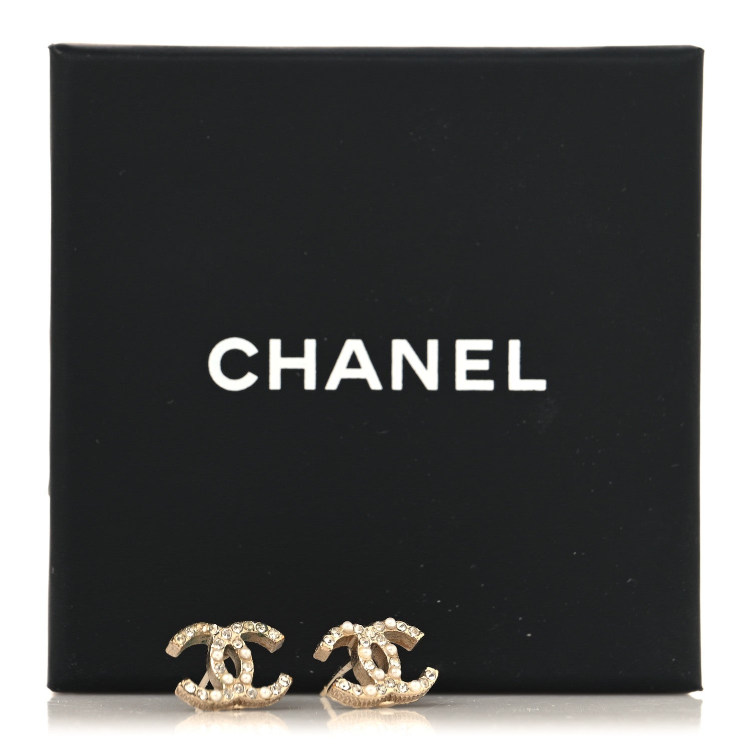 Chanel Pearl Crystal CC Charms Stud Earrings Light Gold 7 of 7