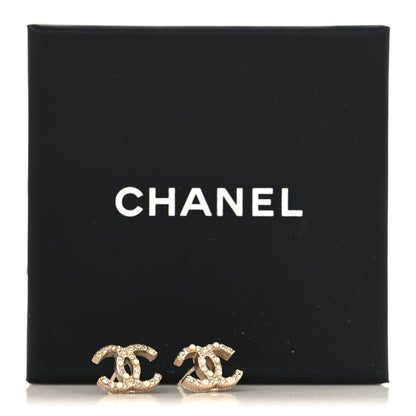 Chanel Pearl Crystal CC Charms Stud Earrings Light Gold 7 of 7