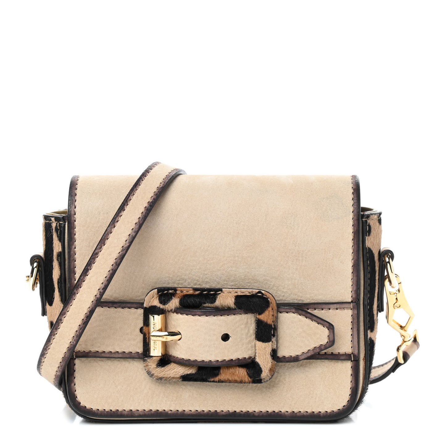 Suede Calf Hair Leopard Print Buckled Crossbody Bag