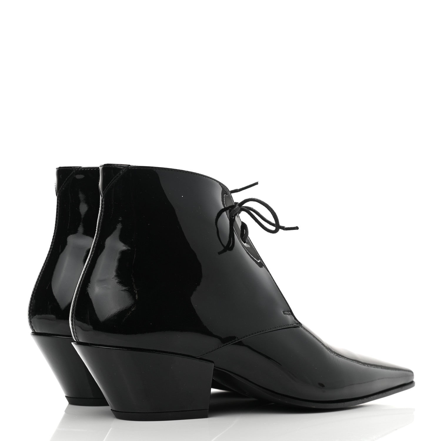 Saint Laurent Patent Calfskin Theo Lace-Up Ankle Boots 36 Black 4 of 8
